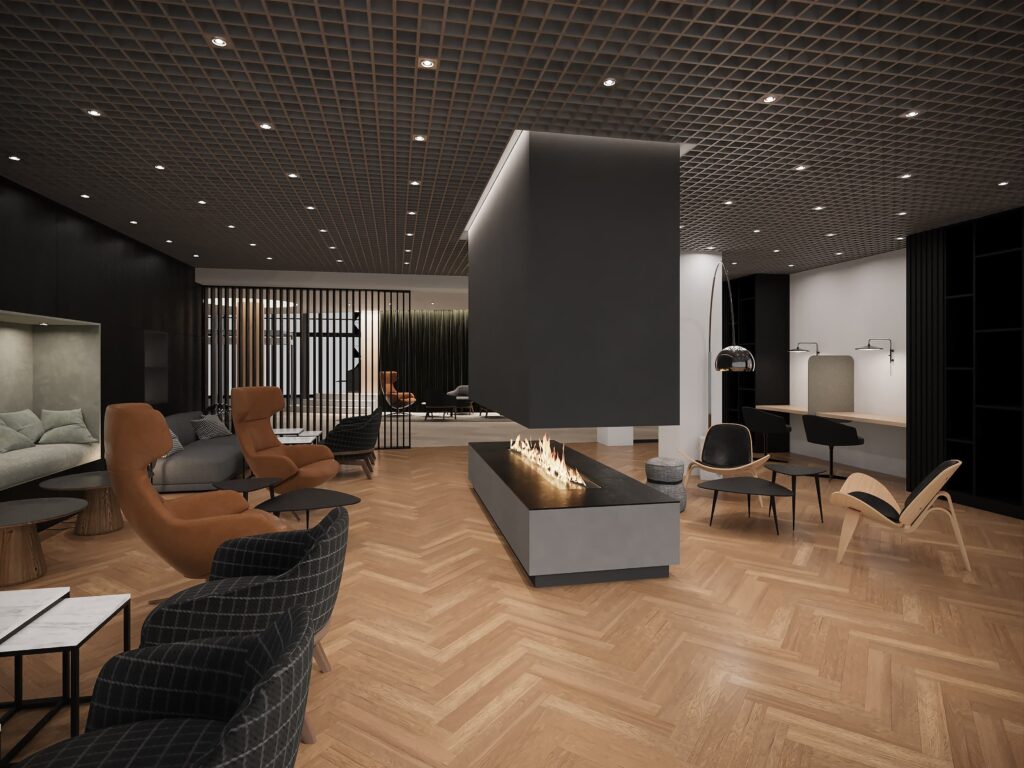 lobby of 3D hotel rendering