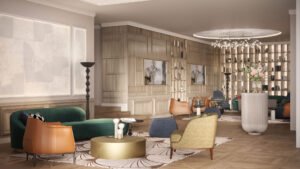 3D hotel lobby rendering