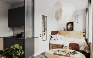 3D renderings of a hotel