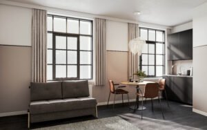 3D renderings of a hotel