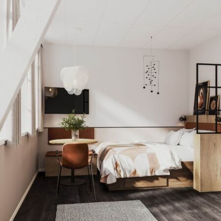 3D renderings of a hotel